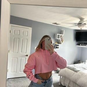 Champion pink long sleeve cropped hoodie